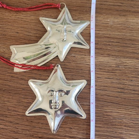 Vintage 90s Stamped Brass Metal Celestial Anthropomorphic Star Ornaments - Picture 9 of 9